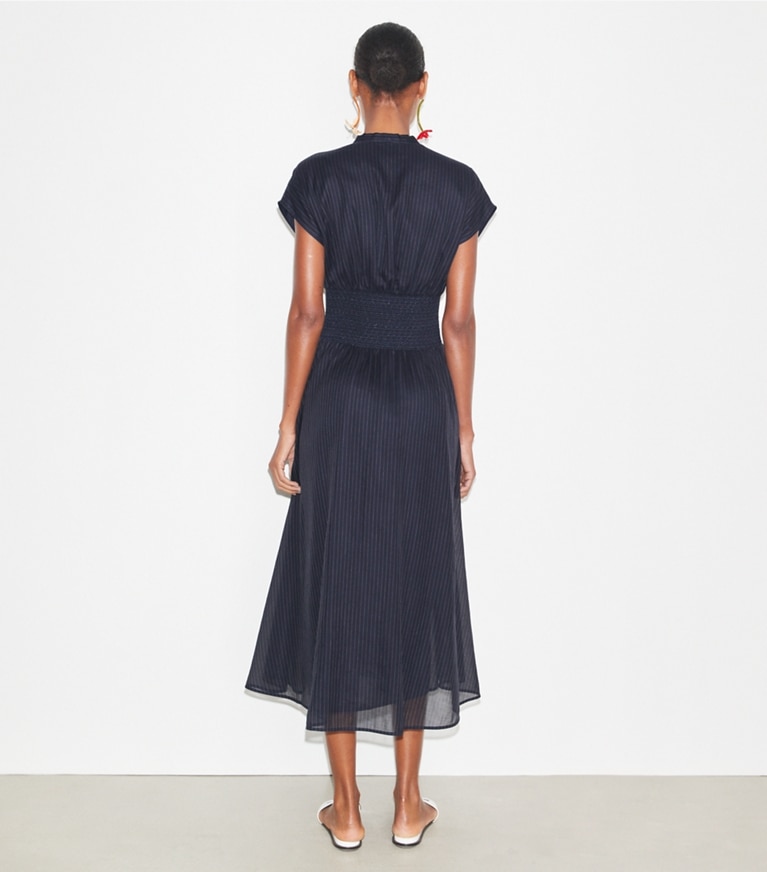 Tory Burch designer dresses Striped Cotton Dress in Navy front
