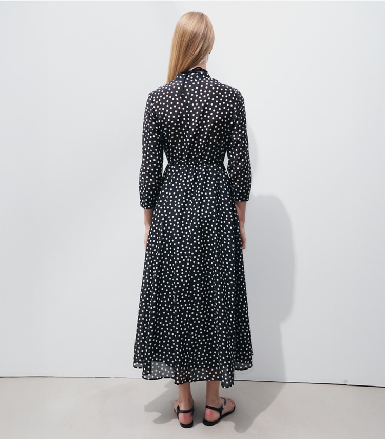 Tory Burch designer dresses Striped Cotton Dress in Black Dot on model back