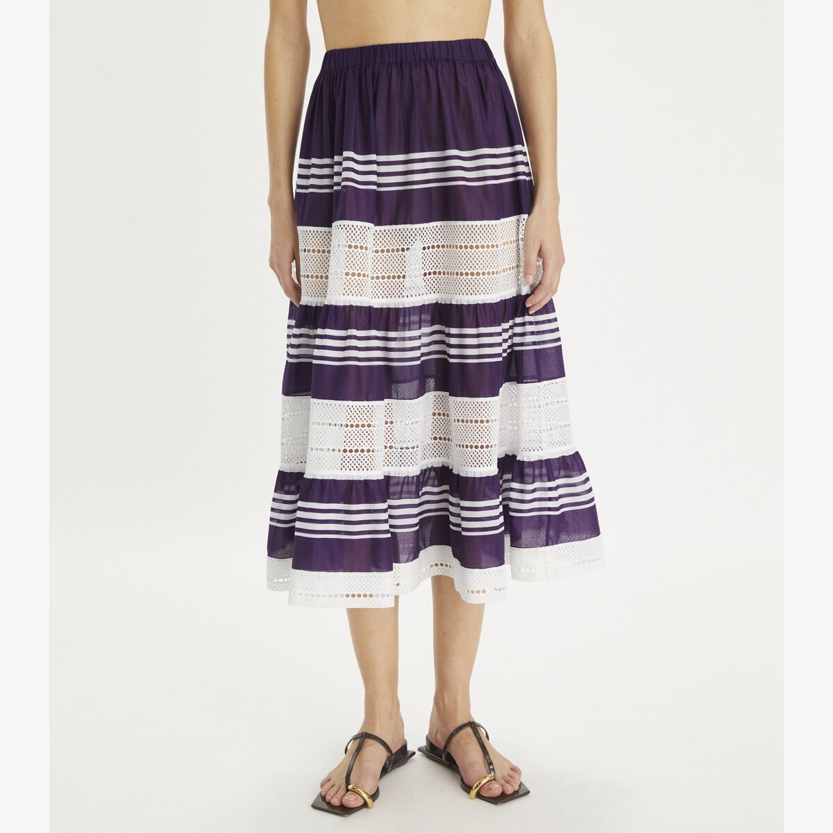 Striped Cotton Midi Skirt: Women's Designer Coverups | Tory Burch