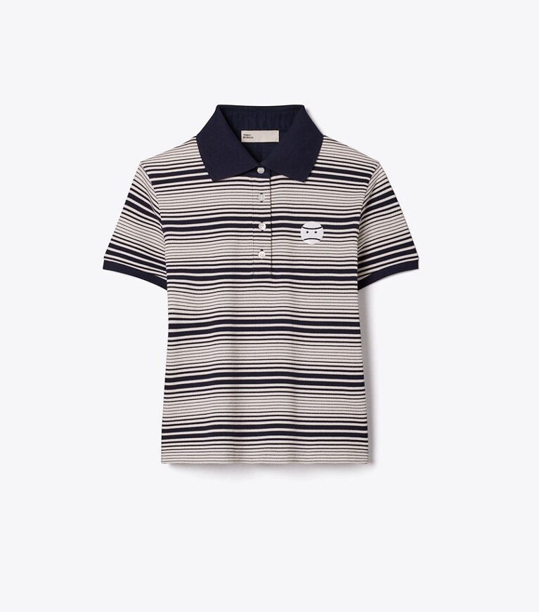 Tory Burch designer tops Striped Cotton Polo in Medium Navy Stripe front