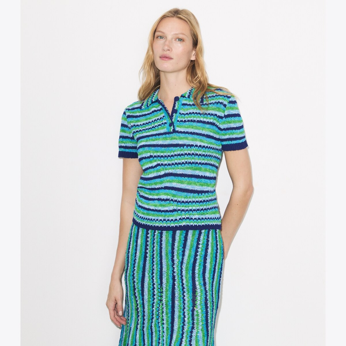 Striped Cotton Polo: Women's Designer Sweaters | Tory Burch
