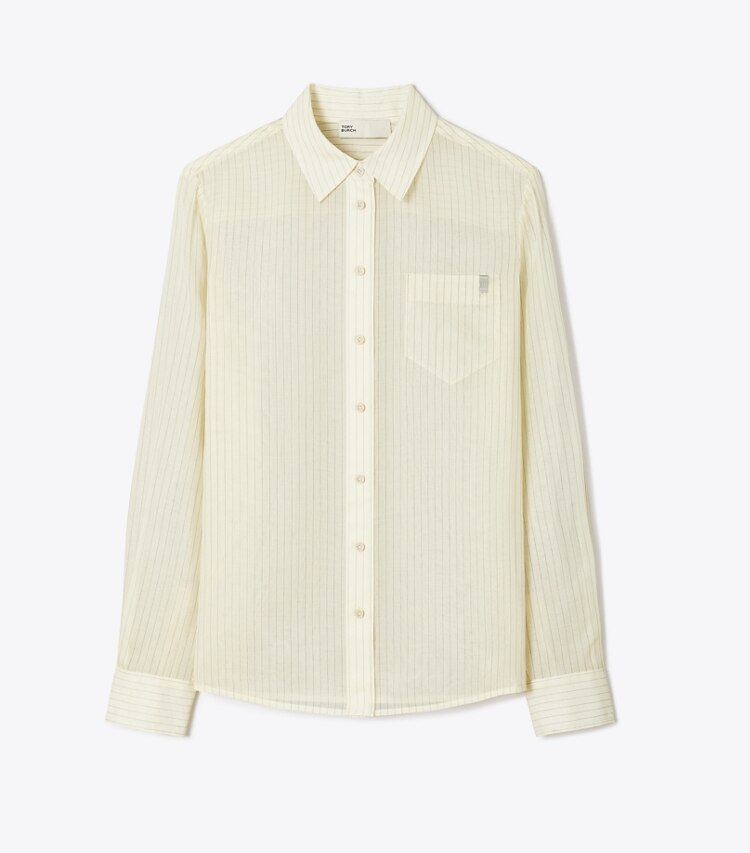 Tory Burch designer tops Striped Cotton Shirt in Cream front