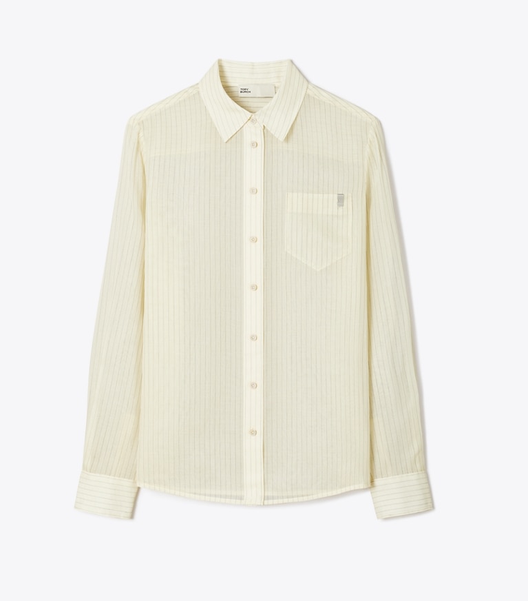 Tory Burch designer tops Striped Cotton Shirt in Cream front