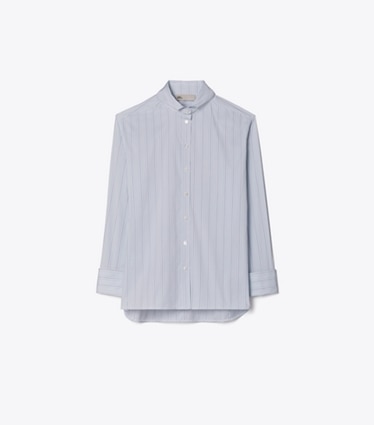 Tory Burch designer tops Striped Cotton Shirt in Blue Stripe front