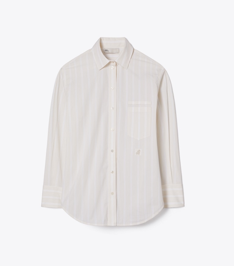 Tory Burch designer tops Striped Cotton Shirt in Beige Stripe front