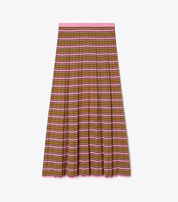 Tory Burch designer bottoms Striped Cotton Skirt in Frappe Pink / Senape front