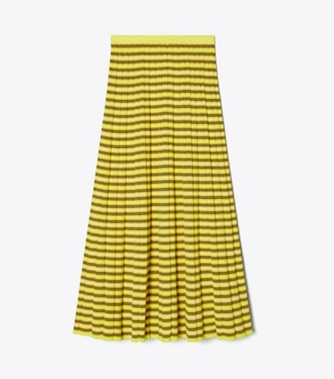 Tory Burch designer bottoms Striped Cotton Skirt in Vibrant Lemon Yellow / Wax Bean Yellow front