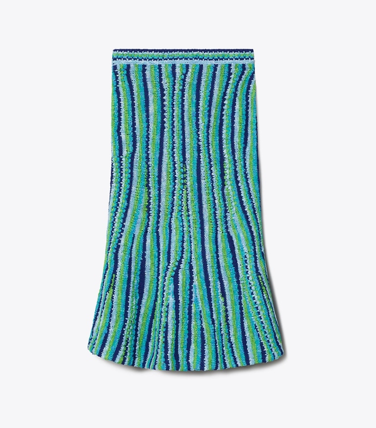 Tory Burch designer bottoms Striped Cotton Skirt in Ocean / Light  Blue / Green front