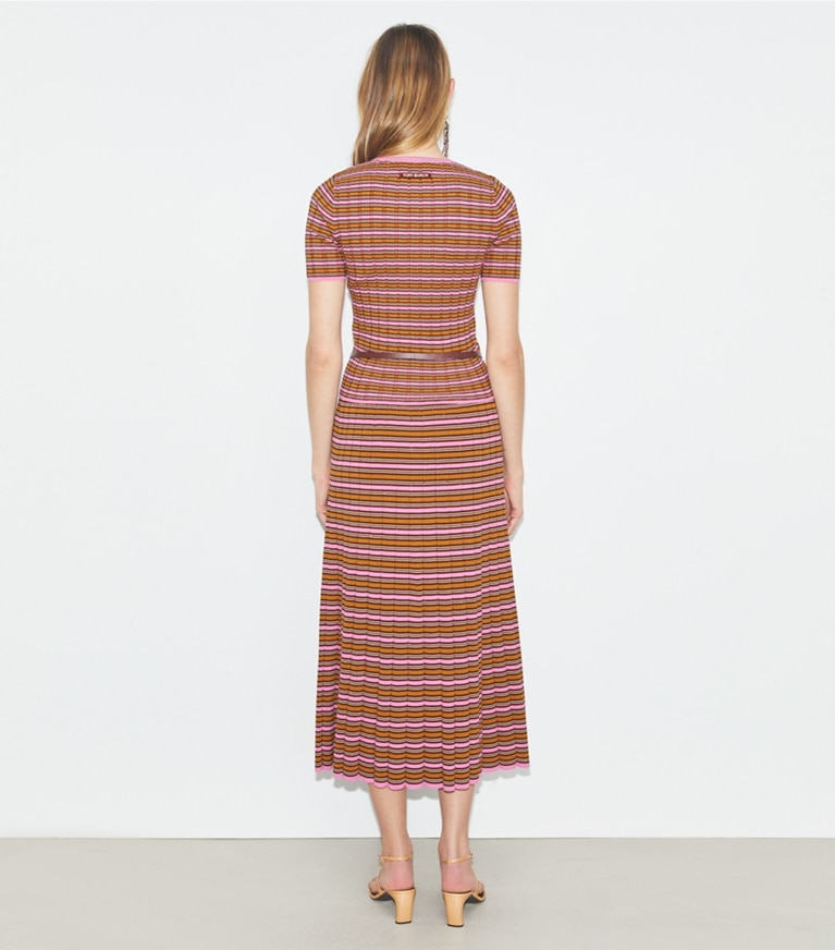 Tory Burch designer bottoms Striped Cotton Skirt in Frappe Pink / Senape front