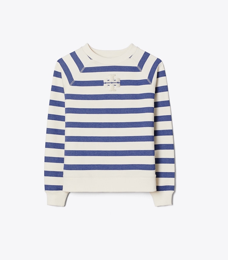 Tory Burch designer sweaters Striped Cotton Sweatshirt in New Ivory Basin Stripe front