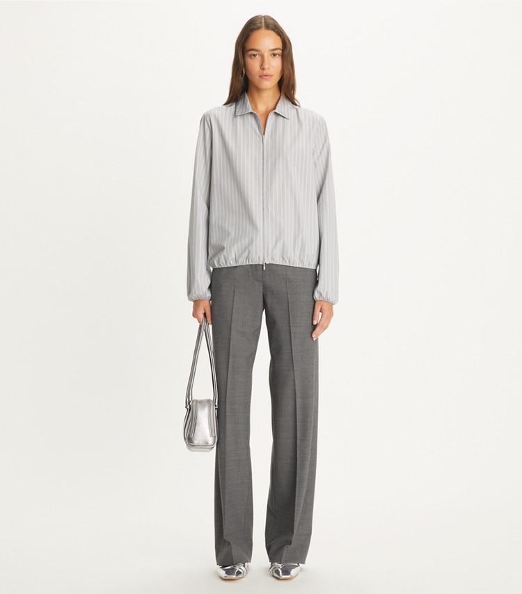 Tory Burch designer トップス ストライプ コットン トップス in Medium Grey/White モデル前面
