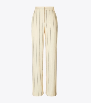 Tory Burch designer bottoms Striped Cotton Wide-Leg Pant in Ivory/Navy front
