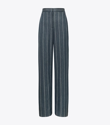 Tory Burch designer bottoms Striped Cotton Wide-Leg Pant in Navy/Ivory front