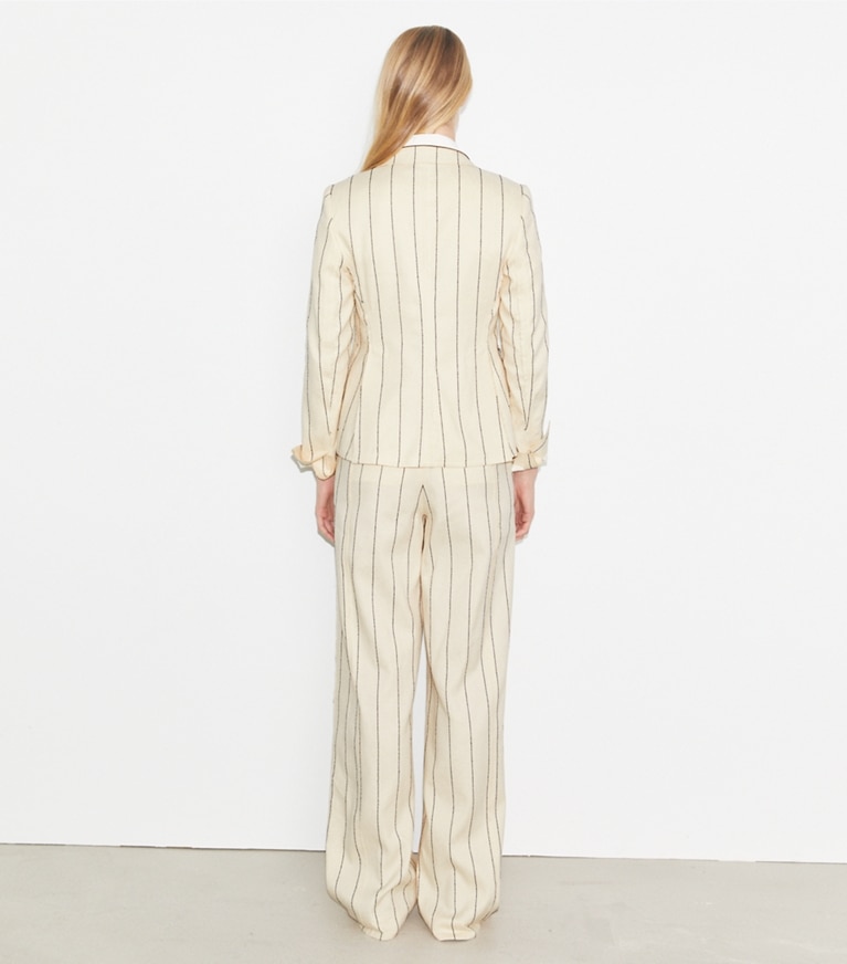 Tory Burch designer bottoms Striped Cotton Wide-Leg Pant in Ivory/Navy front