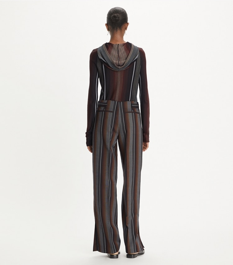 Tory Burch designer bottoms Striped Jacquard Pant in Black/Rust on model back