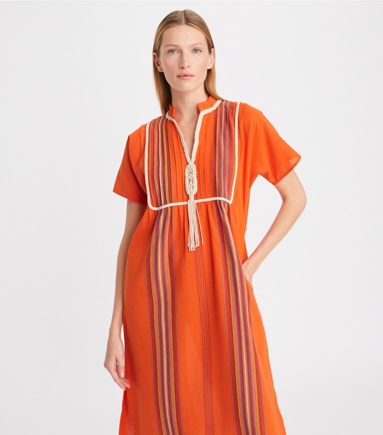 Tory Burch designer coverups Striped Midi Caftan in Orange front