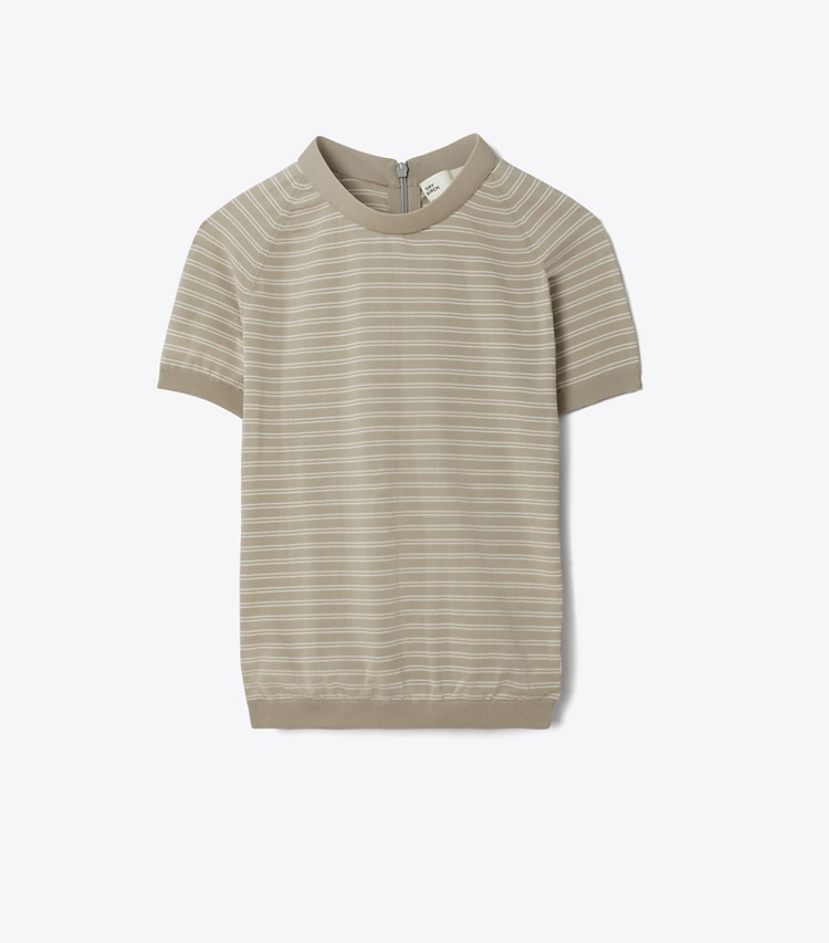 Tory Burch designer セーター ストライプ ナイロン モックネック in Gray Chateau front