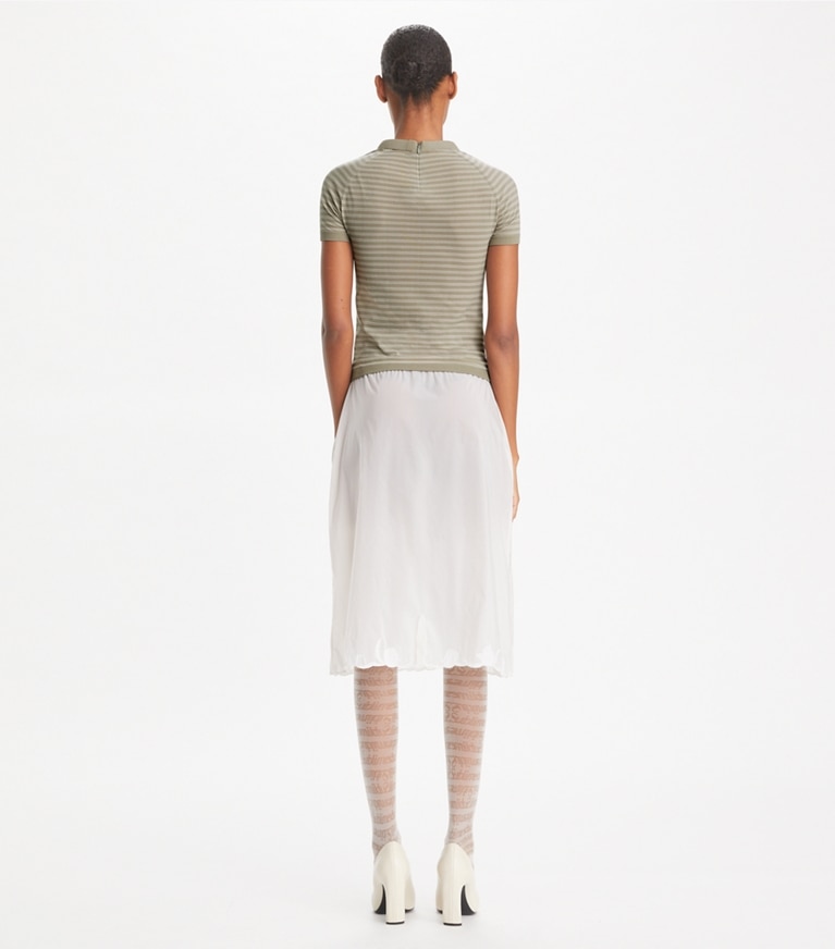 Tory Burch designer セーター ストライプ ナイロン モックネック in Gray Chateau front