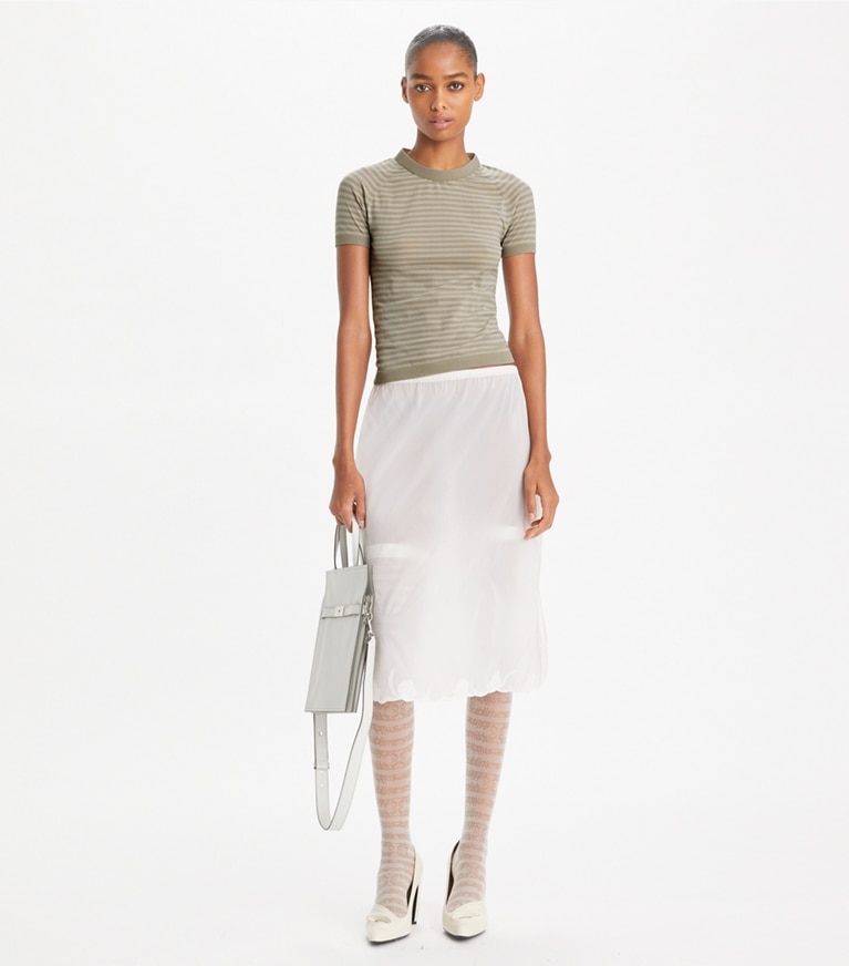 Tory Burch designer セーター ストライプ ナイロン モックネック in Gray Chateau front