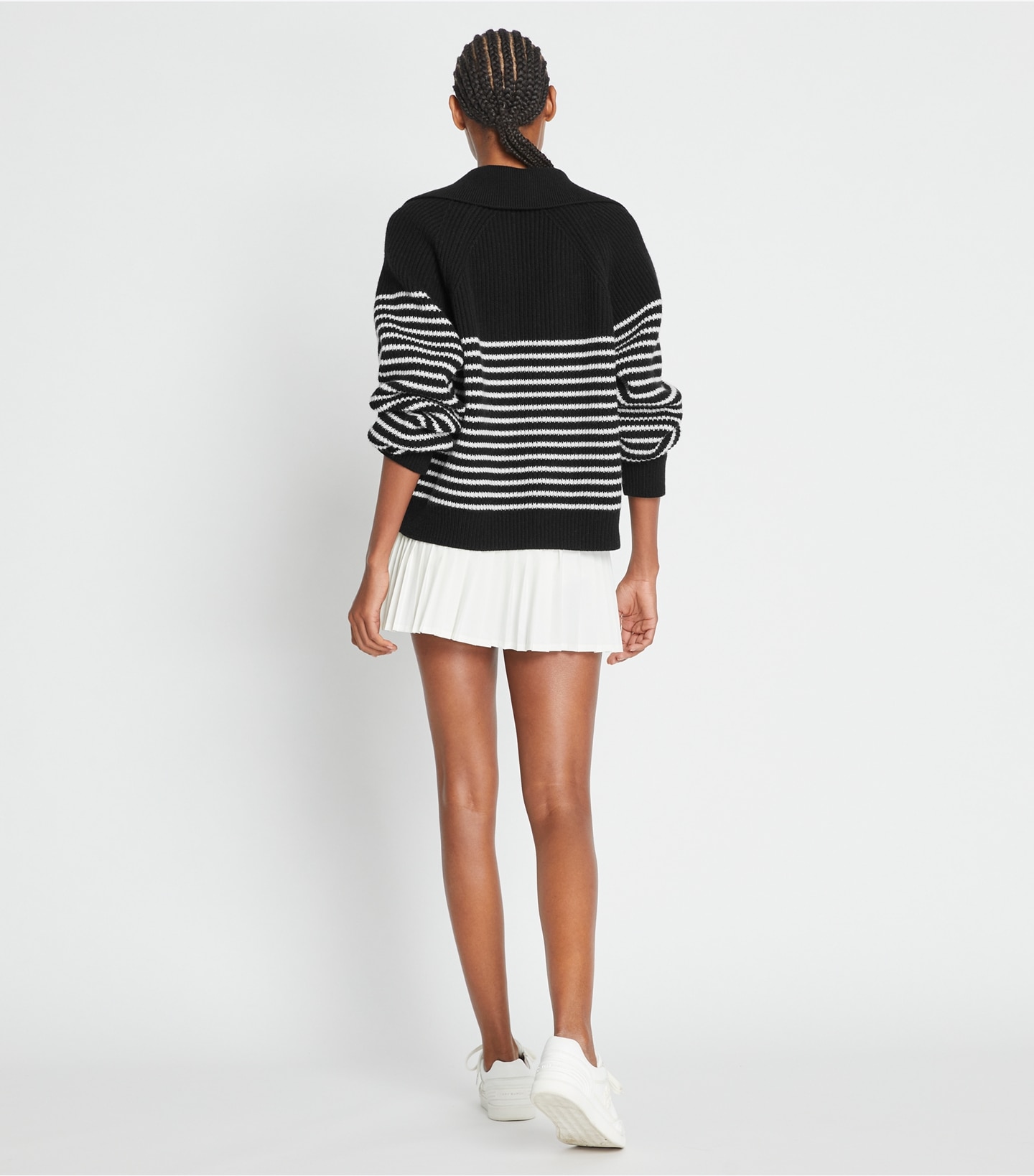 Striped Open Collar Wool Sweater