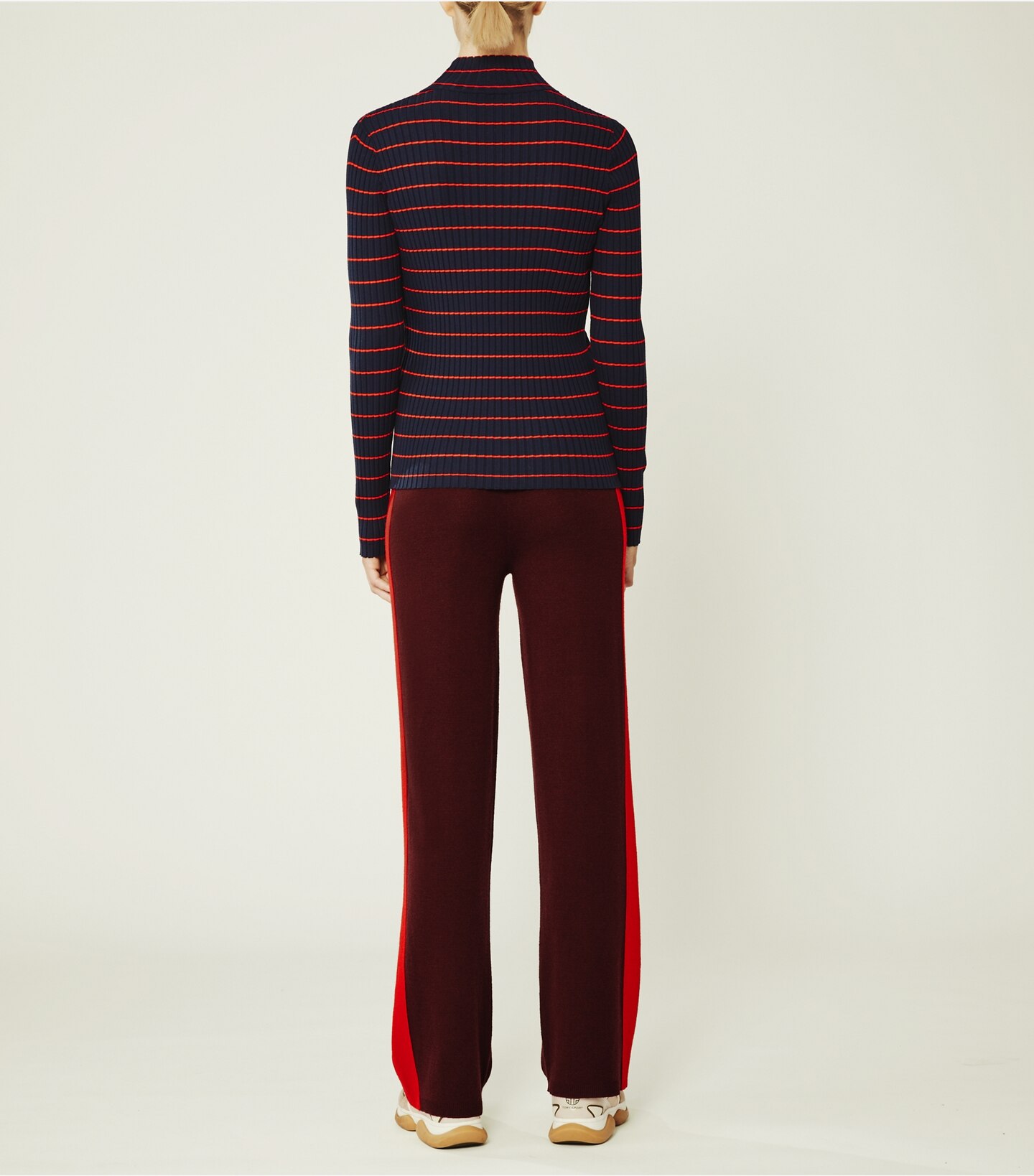 Striped Ribbed Soft Tech Knit Turtleneck