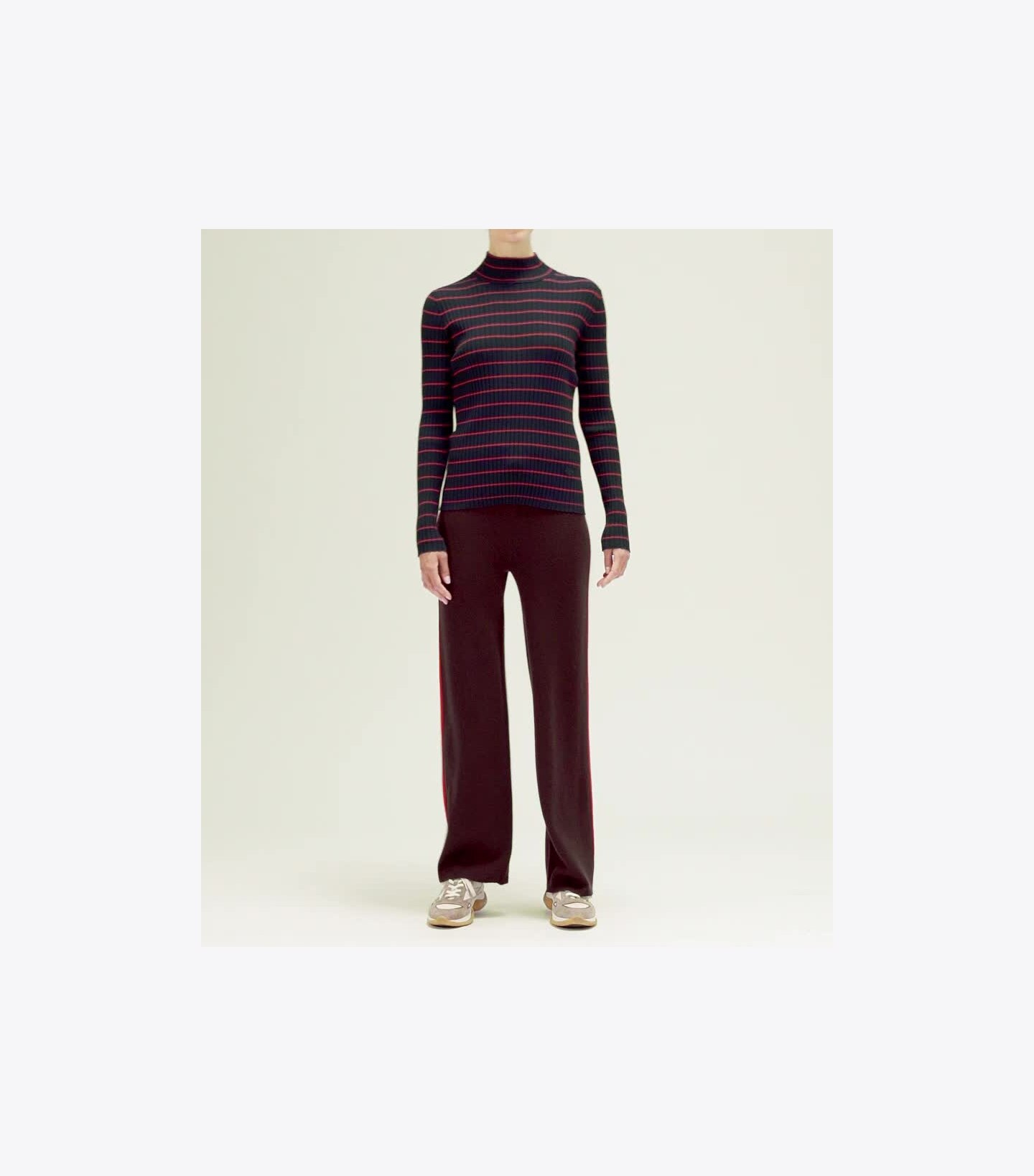 Striped Ribbed Soft Tech Knit Turtleneck