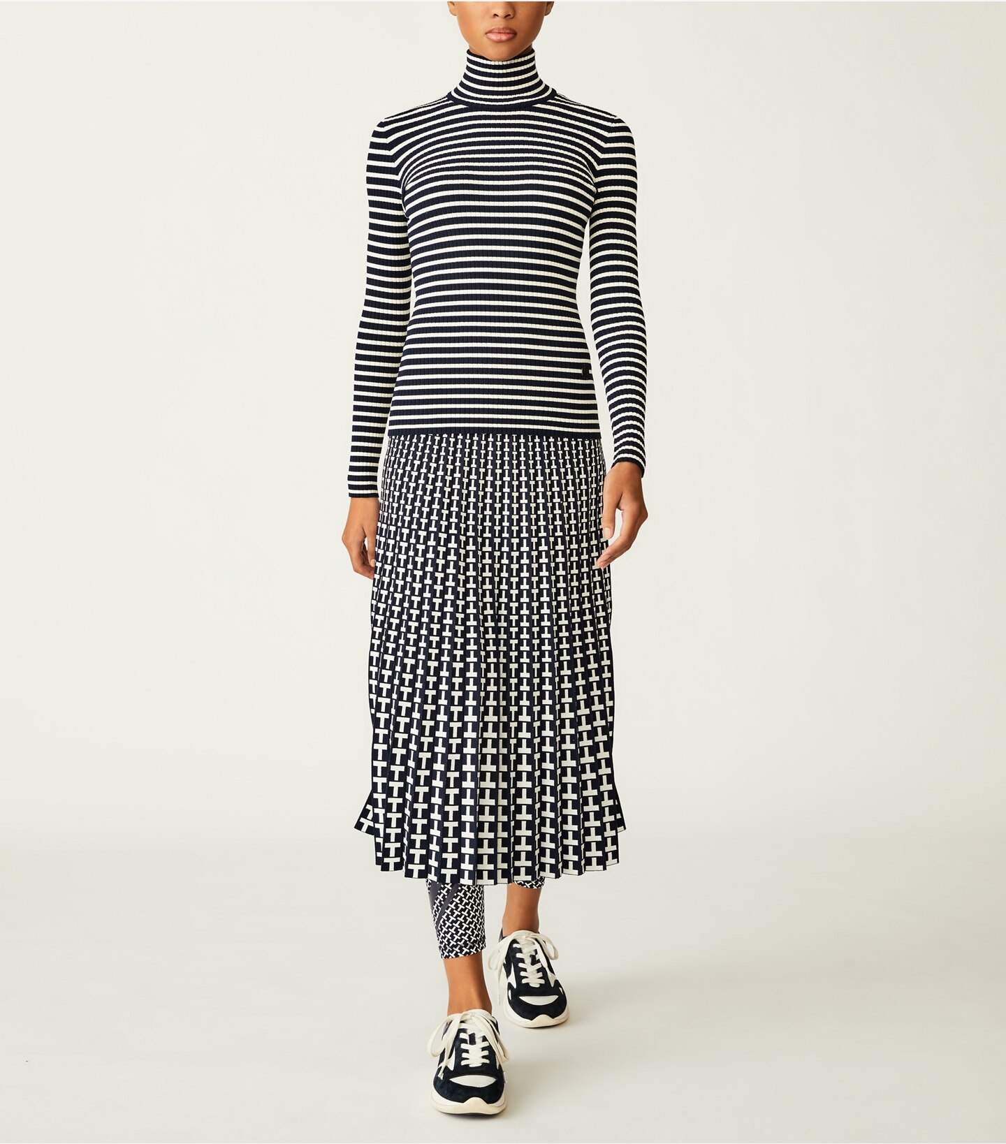 Striped Ribbed Tech Knit Turtleneck