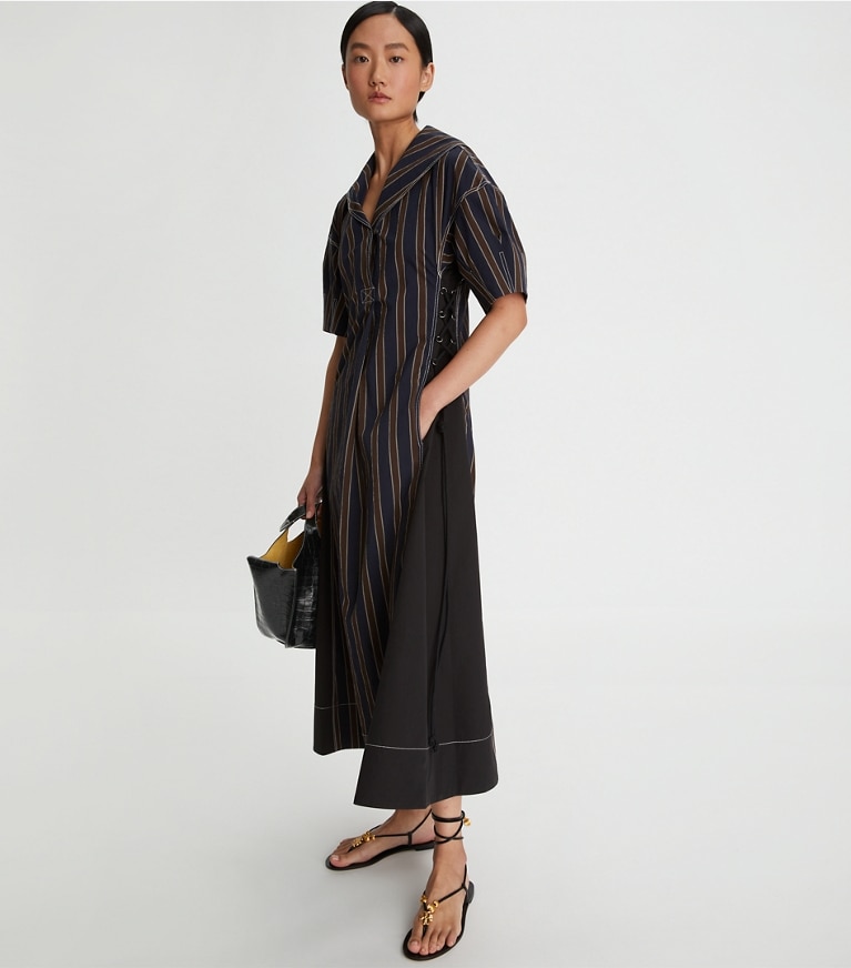 Tory Burch designer dresses Striped Sailor Dress in Navy / Burgundy front