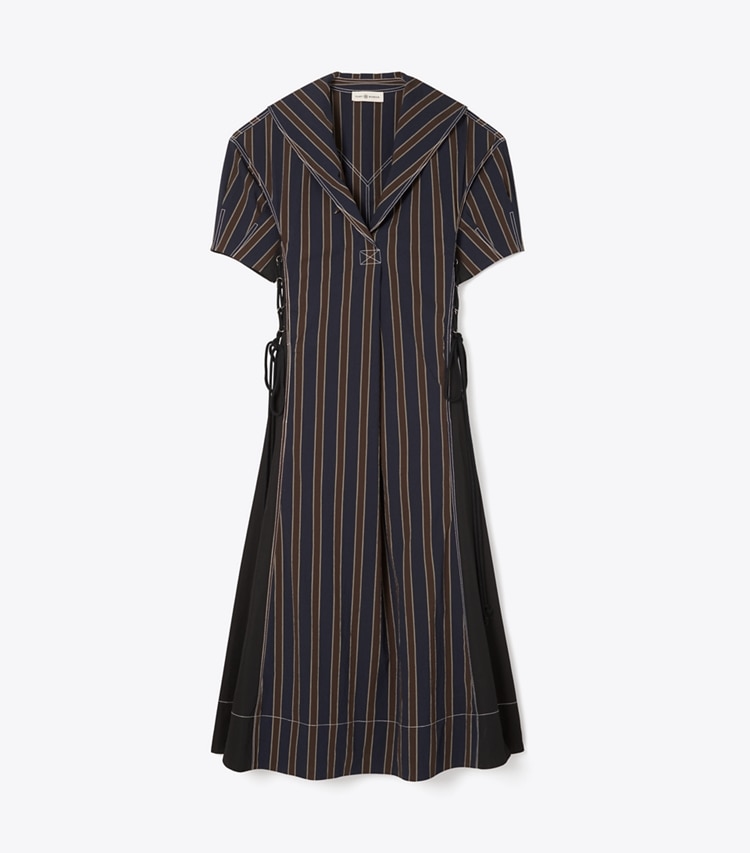 Tory Burch designer dresses Striped Sailor Dress in Navy / Burgundy front
