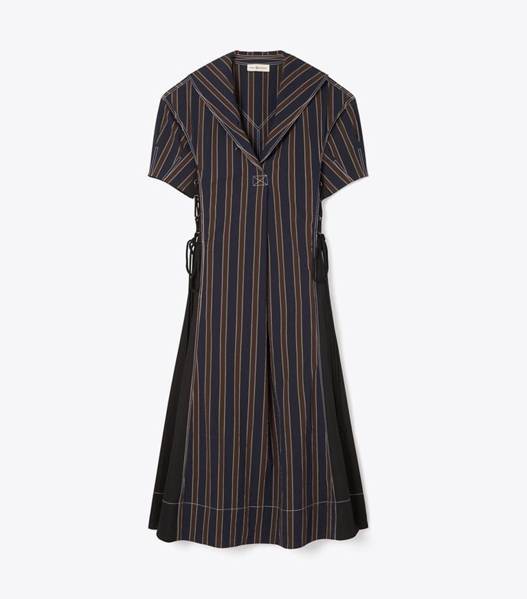 Tory Burch designer dresses Striped Sailor Dress in Navy / Burgundy front