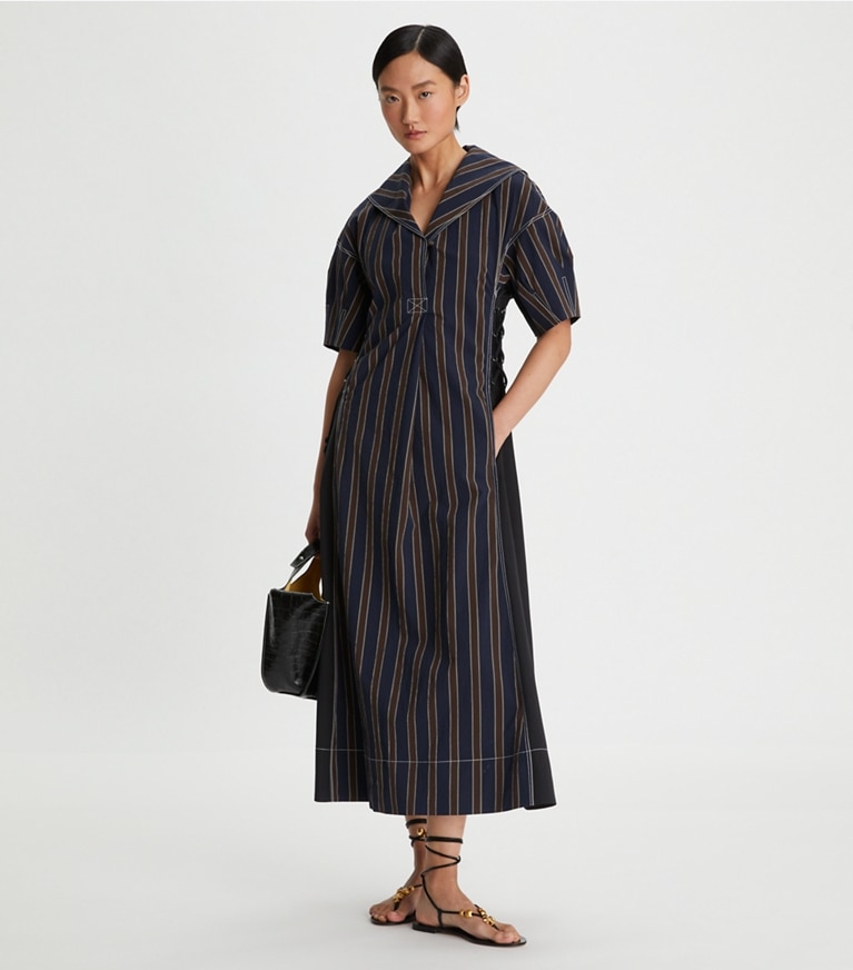 Tory Burch designer dresses Striped Sailor Dress in Navy / Burgundy front