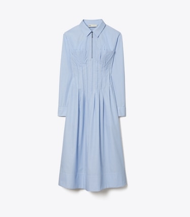 Tory Burch designer dresses Striped Shirtdress in Blue Stripe front
