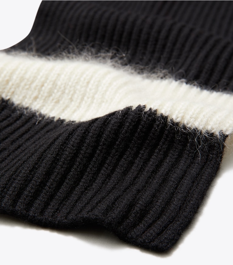 Tory Burch designer scarves Striped Ski Scarf in Black/White overhead