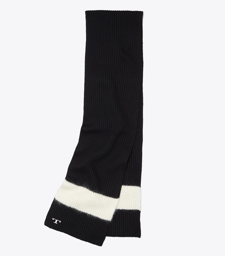 Tory Burch designer scarves Striped Ski Scarf in Black/White folded