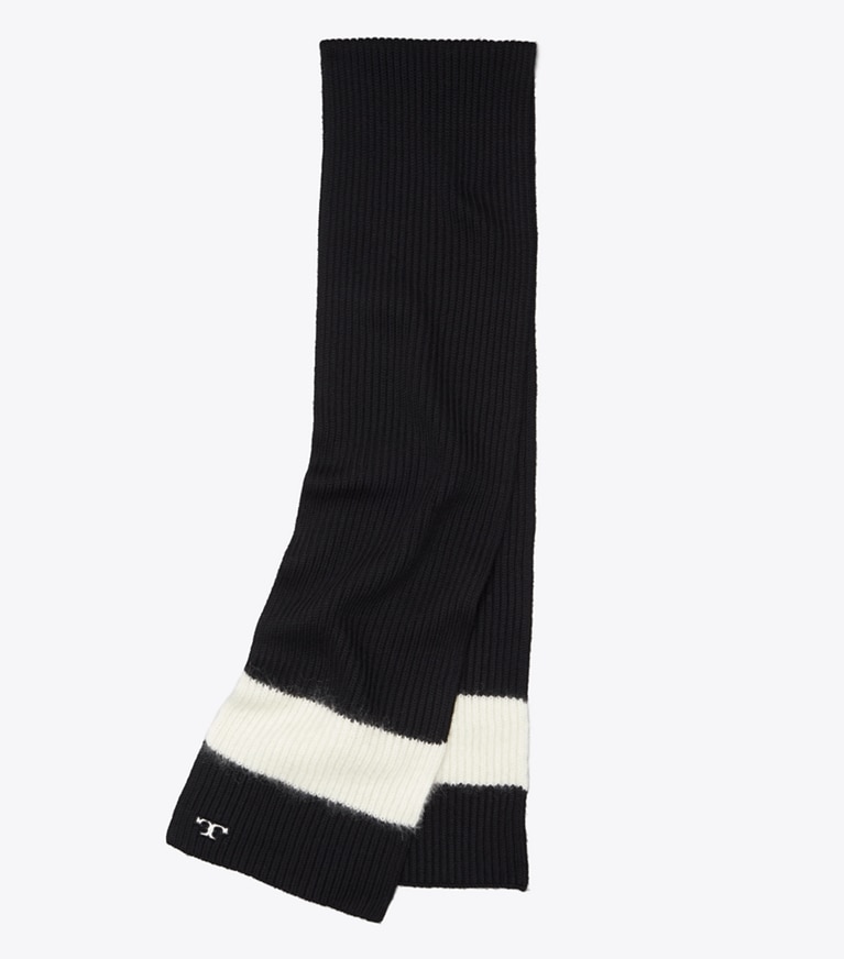 Tory Burch designer scarves Striped Ski Scarf in Black/White overhead