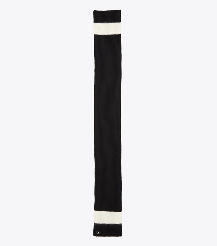 Tory Burch designer scarves Striped Ski Scarf in Black/White overhead