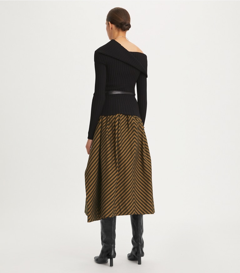 Tory Burch designer bottoms Striped Skirt in Black/Camel front