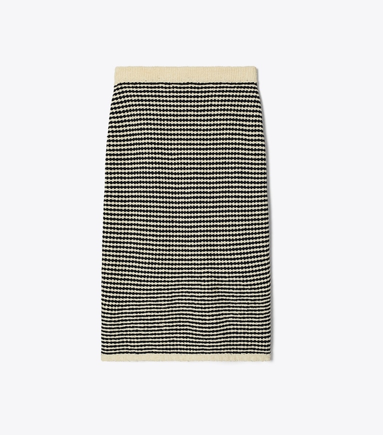 Tory Burch designer bottoms Striped Stitch Cotton Midi Skirt in Medium Navy / French Cream front