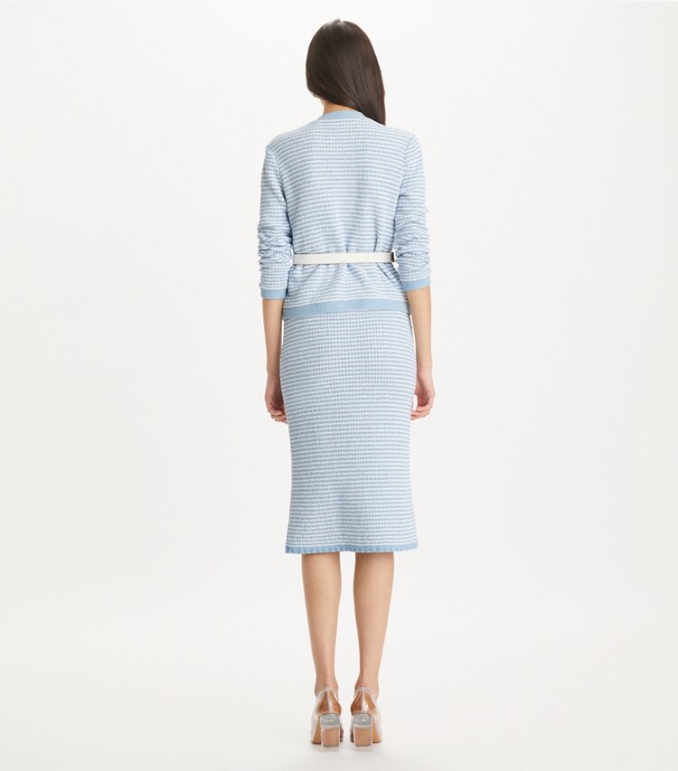 Tory Burch designer ボトムス ストライプステッチ コットン ミディスカート in White / Glass Blue on model back