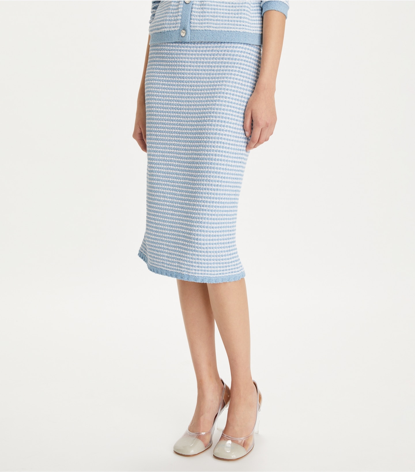 Striped Stitch Cotton Midi Skirt