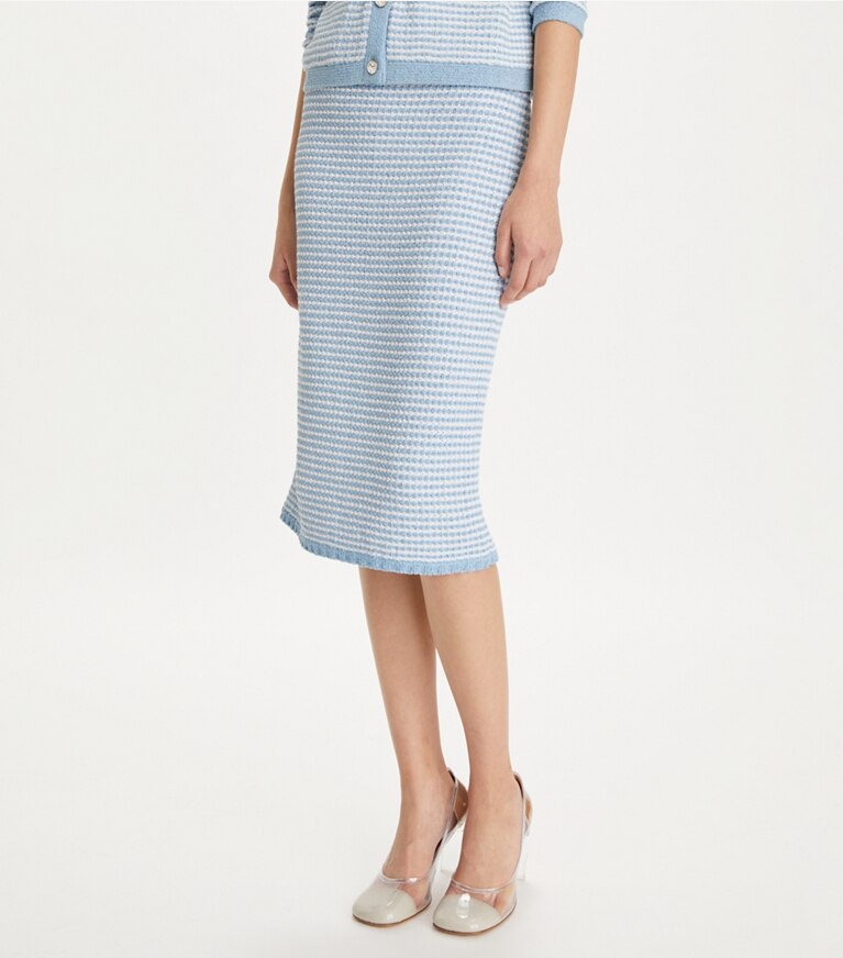 Tory Burch designer ボトムス ストライプステッチ コットン ミディスカート in White / Glass Blue front