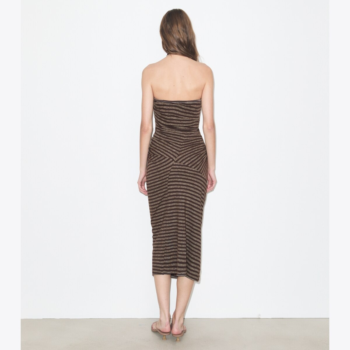 tory burch jersey striped dress Women's Strapless Cotton in Brown / Navy / White Youth Stripe, size 12 jacket dress
