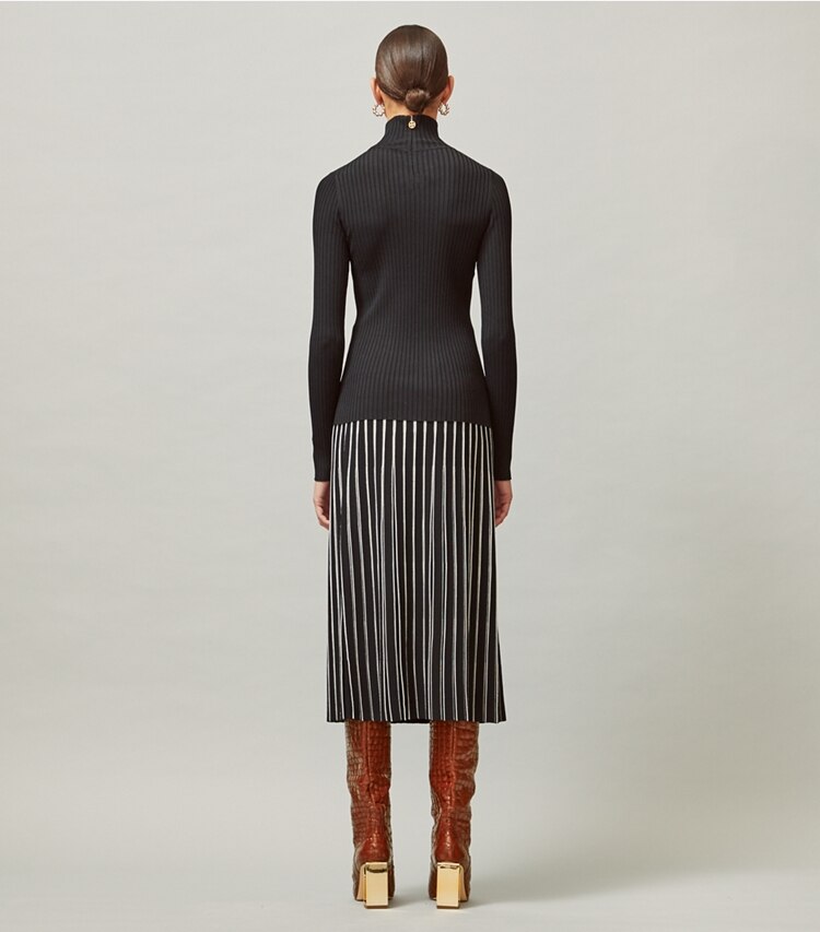 Tory Burch designer bottoms Striped Sweater Skirt in Black on model back