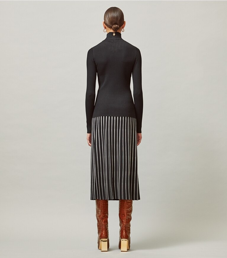 Tory Burch designer bottoms Striped Sweater Skirt in Black front