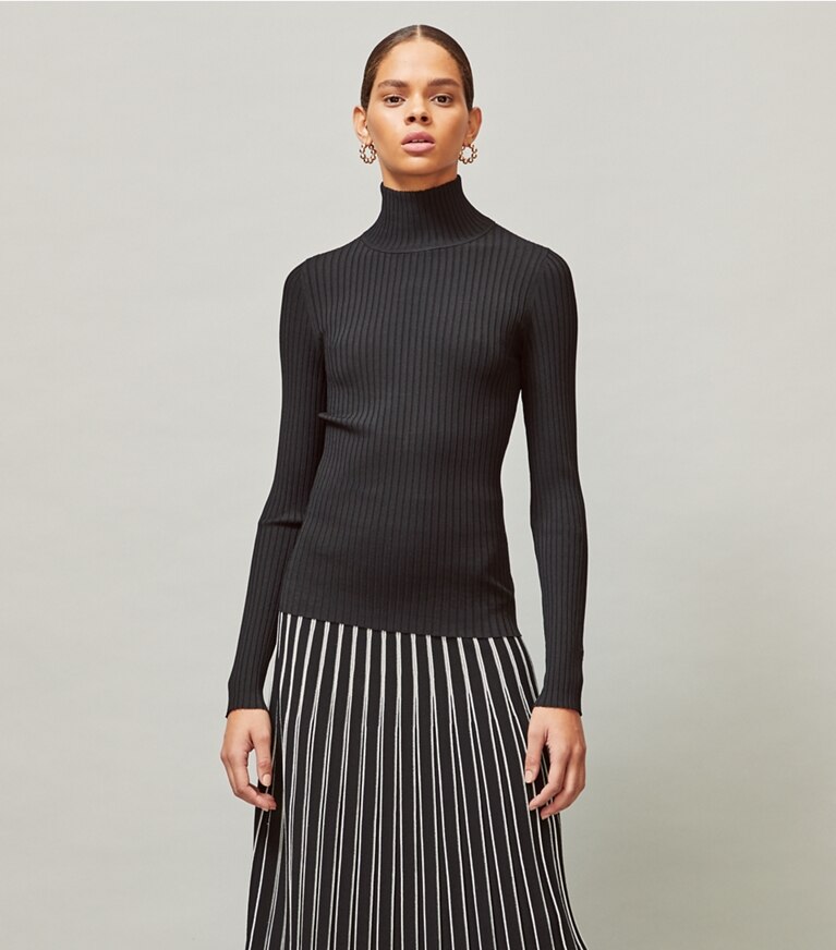 Tory Burch designer bottoms Striped Sweater Skirt in Black front