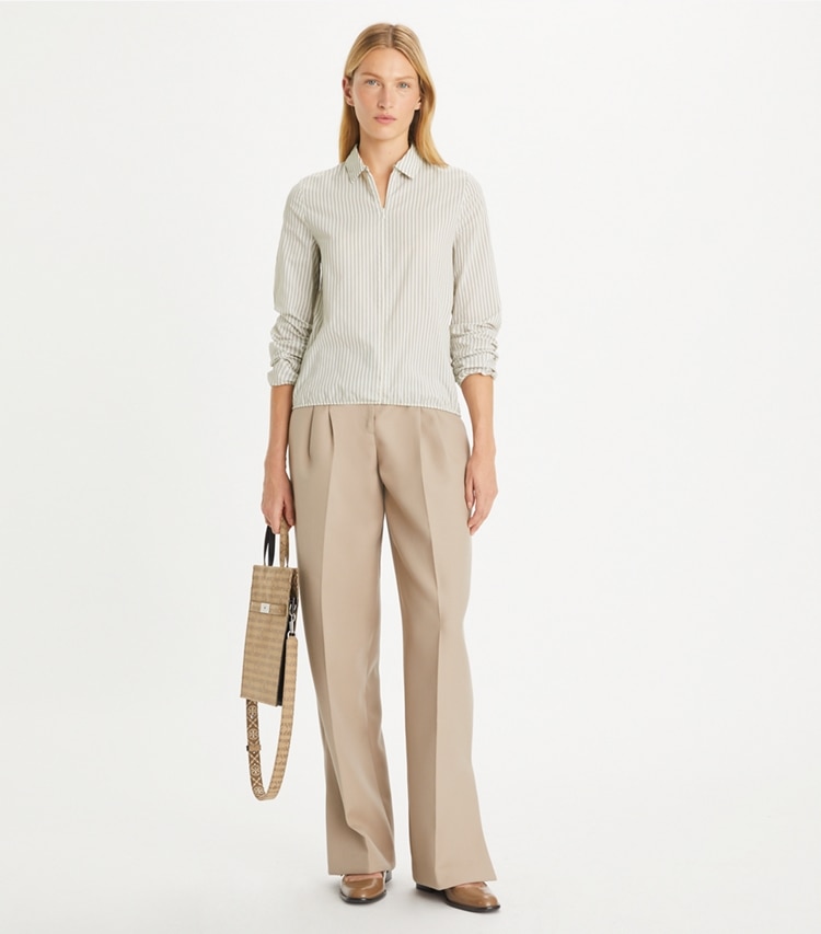 Tory Burch designer tops Striped Top in White Stripe on model front