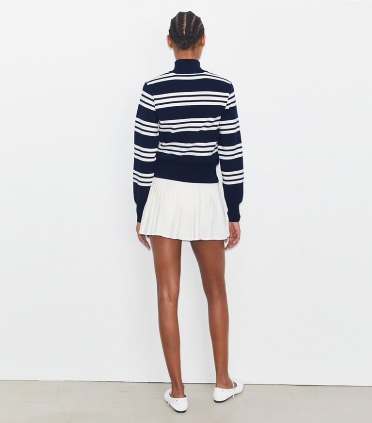 Tory Sport designer jackets Striped Viscose Track Jacket in Tory Navy City Stripe front