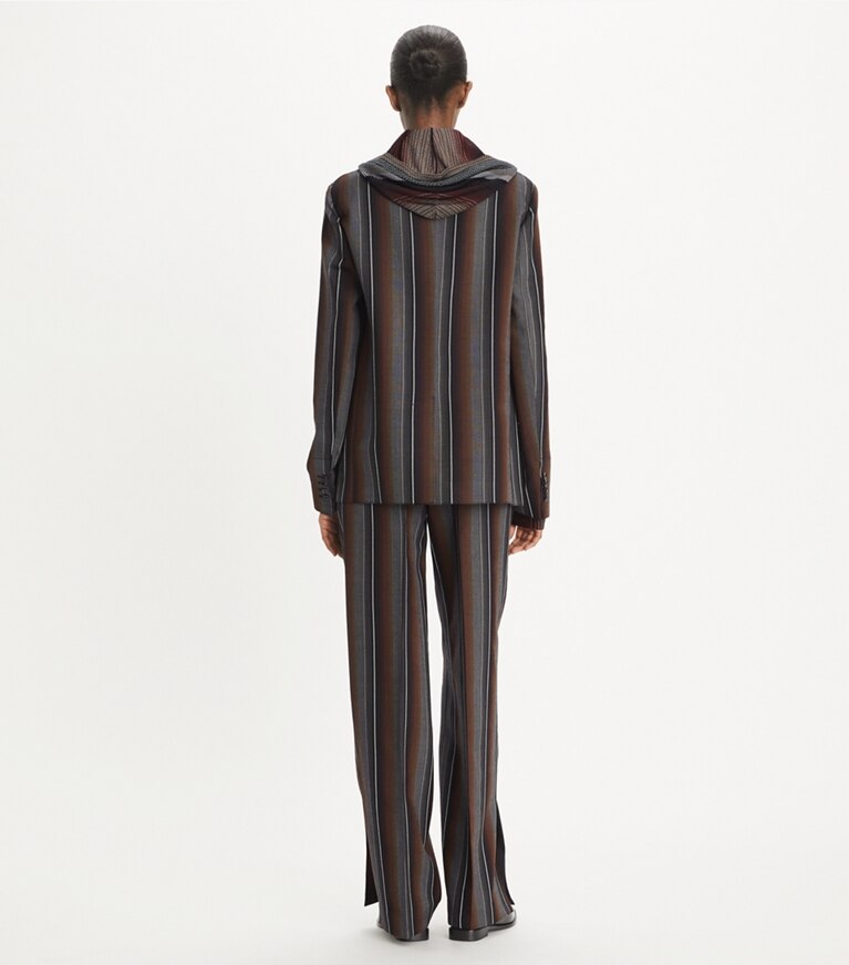 Tory Burch designer jackets Striped Wool Jacquard Jacket in Black/Rust front