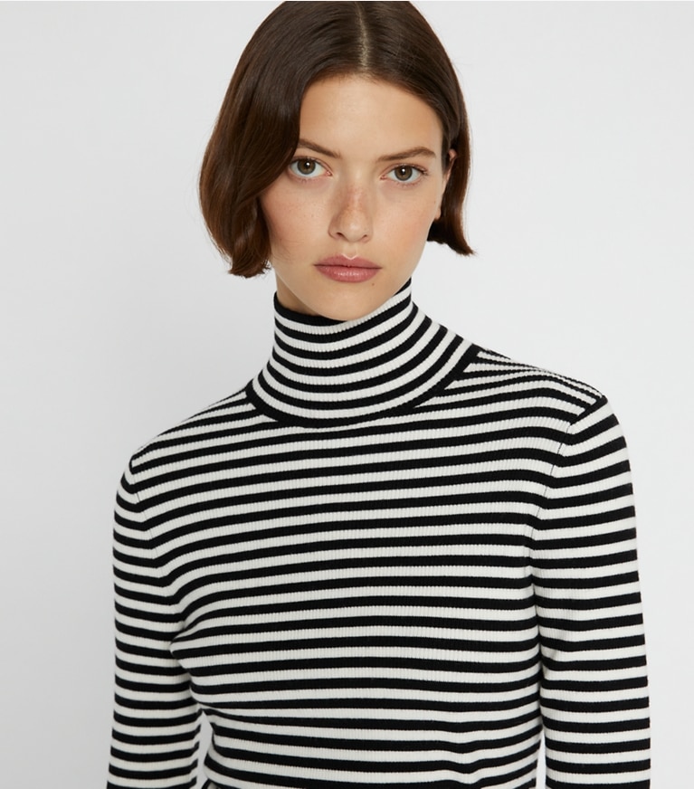 Striped Wool Ribbed Turtleneck: Women's Designer Sweaters