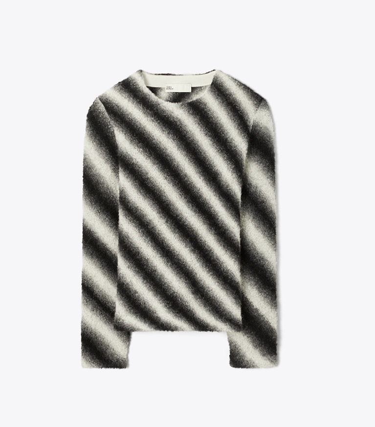 Tory Burch designer sweaters Striped Wool Sweater in Ivory / Black front